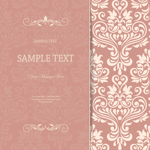 Vintag Pink Invitation Cards With Floral Vector