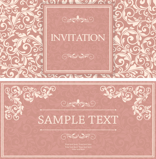 Vintag tarjetas de invitación rosa con vectores florales