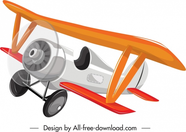 Ikon Pesawat Vintage Sketsa Terbang 3D Berwarna-warni
