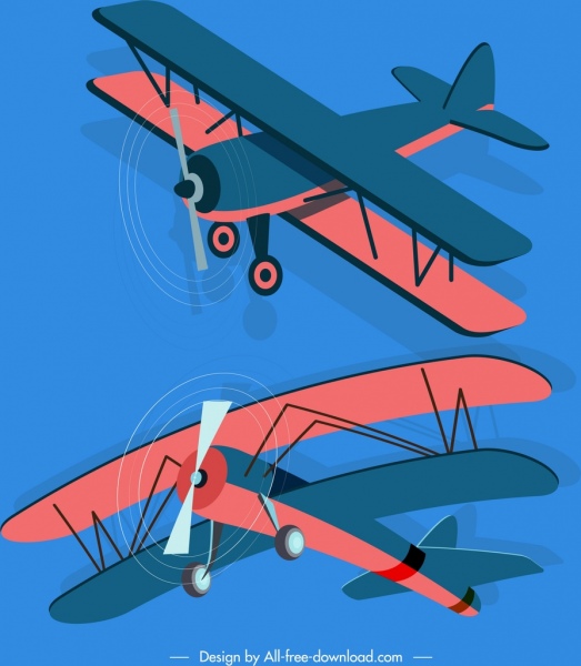 avião vintage ícones escuro colorido 3d desenho