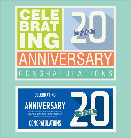 Vintage Anniversary Cards Flat Styles Vector