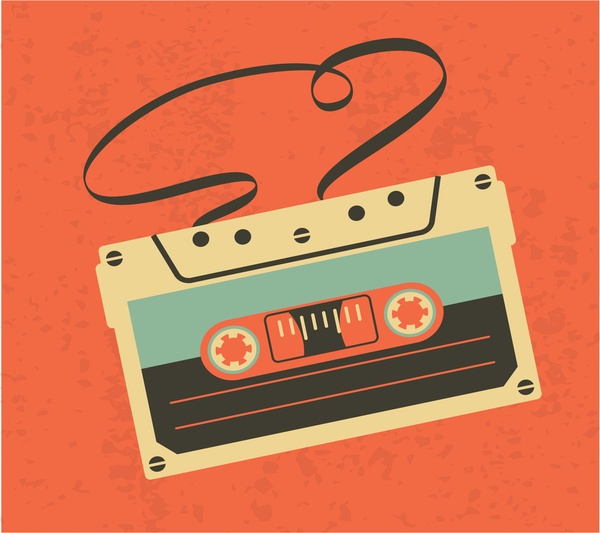 Vintage audio cassete tape terisolasi latar belakang oranye