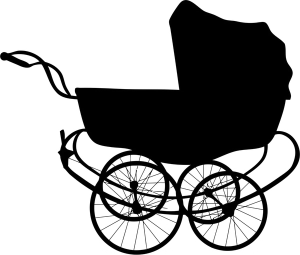 復古嬰兒馬車插圖與剪影風格