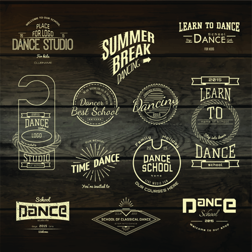Vintage Badges With Labels And Wood Background Vector