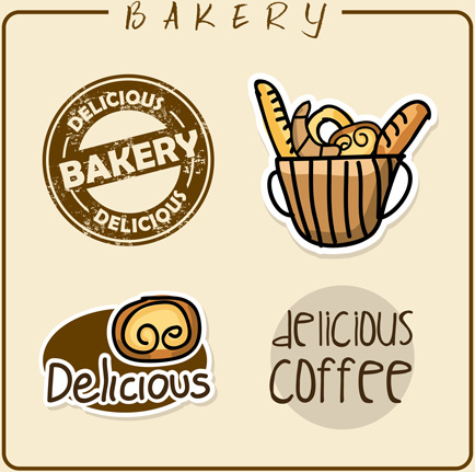 panadería vintage con café etiquetas gráficos del vector