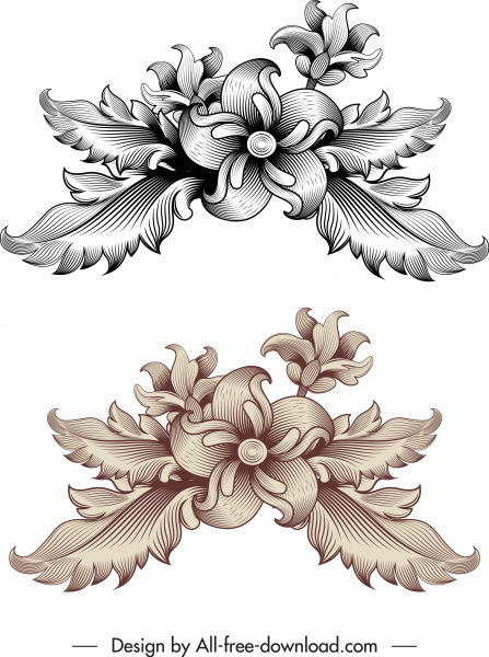 ヴィンテージバロック様式のテンプレートエレガントな古典的な花のスケッチ