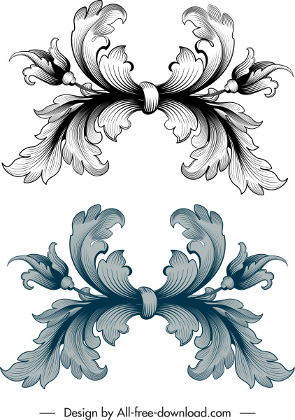 dibujo de flora simétrica Vintage plantilla barroco