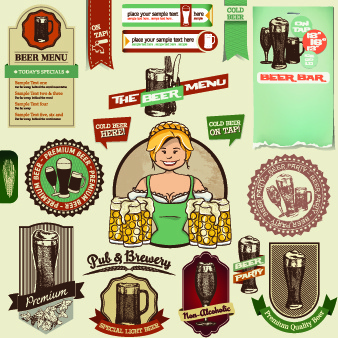 vector de etiquetas y pegatinas de cerveza vintage