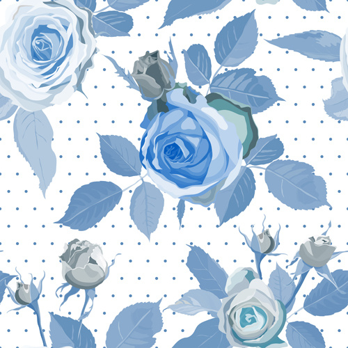 rosas azules Vintage patrón vector transparente