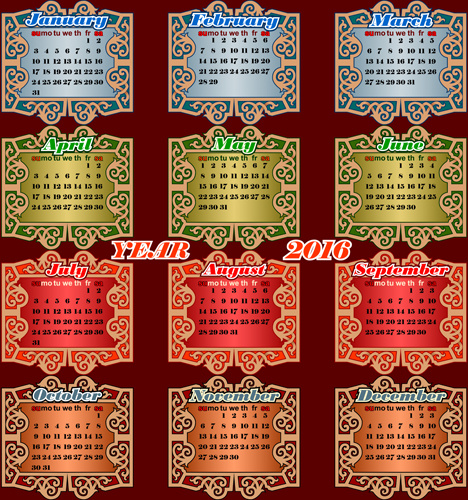 具有裝飾框架向量的復古 calendar16