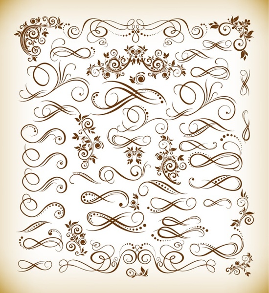 elementos de diseño caligráfico Vintage vector ilustración conjunto