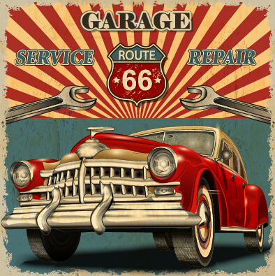 vector de auto Vintage cartel grunge estilo