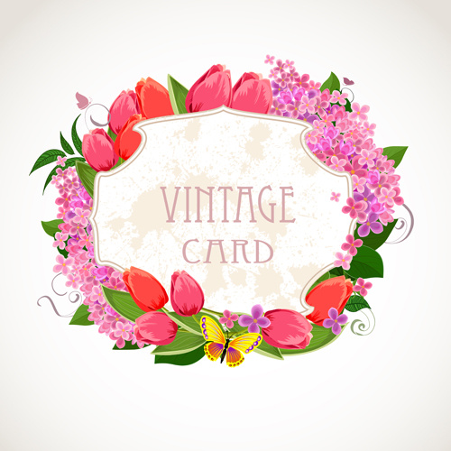 vector de marco de flor tarjeta vintage