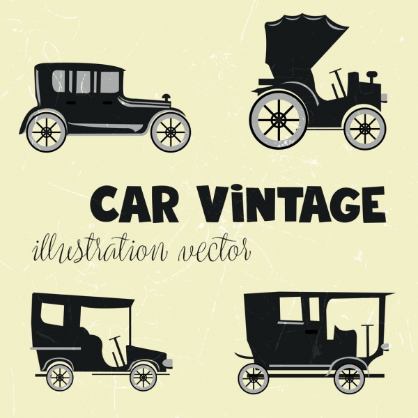 Mobil-mobil vintage ikon koleksi datar hitam desain