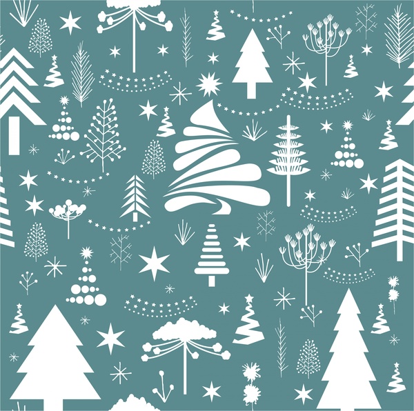 Vintage Natal pola dengan berbagai hiasan pohon cemara