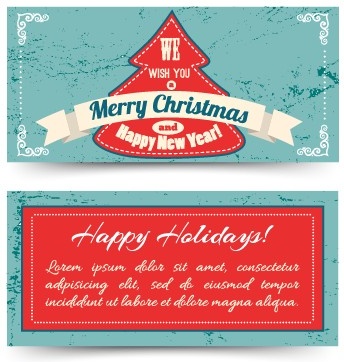 ビンテージ クリスマス ツリー リボン カード ベクトル
