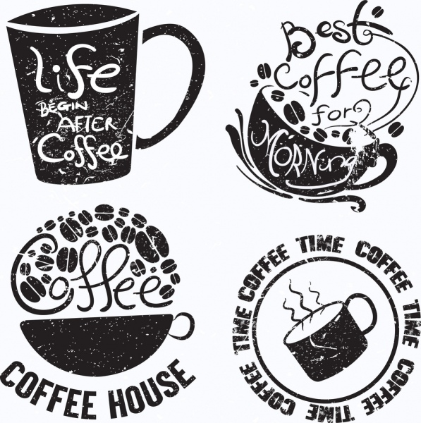 logotipi di caffè dell'annata della tazza icona testi arredamento