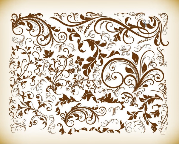 Ilustración conjunto de vectores de elementos florales de diseño vintage