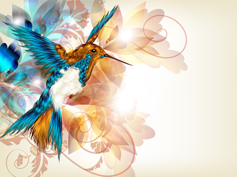 bunga dan burung latar belakang seni vektor antik