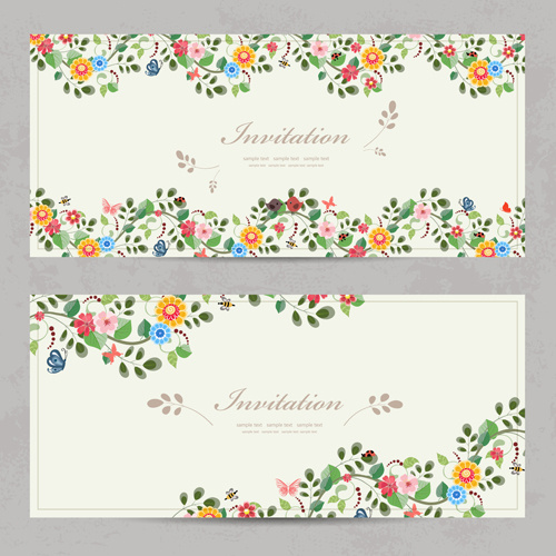 vetores de cartões de convite de flor vintage
