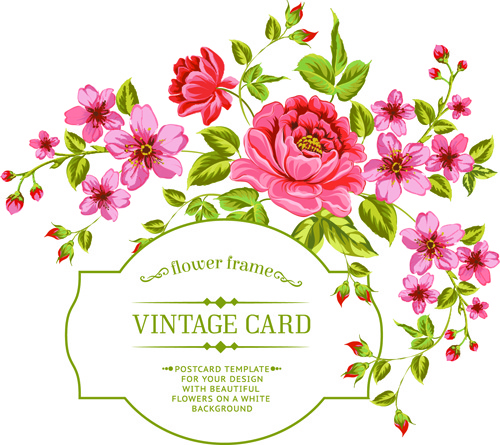 Vintage kartı vektör çerçeve çiçek
