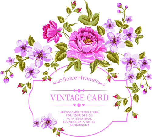 Vintage kartı vektör çerçeve çiçek