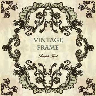 Vintage frame dengan bunga elemen vektor