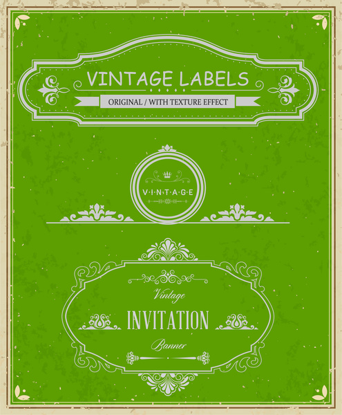 Vintage etiketleri ve yeşil arka plan afiş çerçeveleri