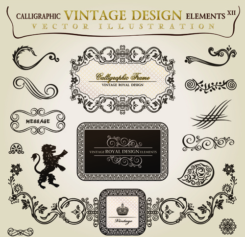 Vintage Frames With Ornaments Design Elements Vector