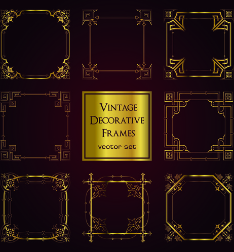 cadres décoratifs dorés Vintage vector
