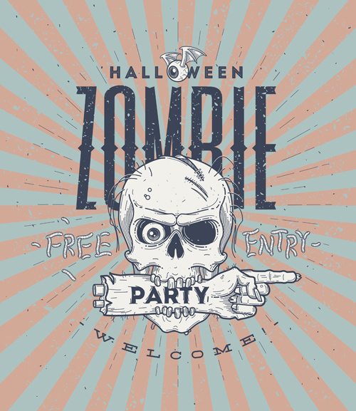 Vintage Halloween Party Vector Poster Set