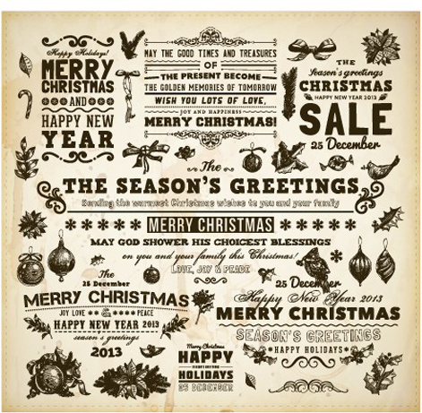 conjunto de vetores vintage mão desenhada Reveillon e enfeites de Natal