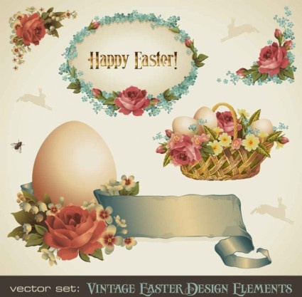 Vintage Mutlu Paskalya tasarım öğeleri parlak vektör