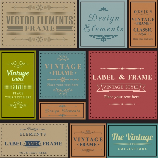 Vintage label koleksi warna-warni datar desain