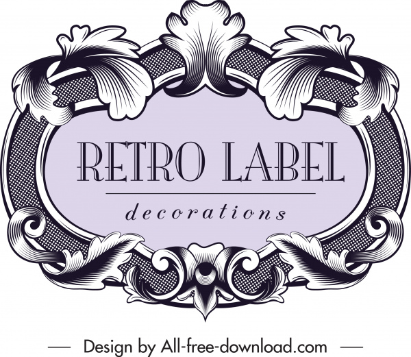 Vintage etiketi şablonu zarif simetrik Barok dekor