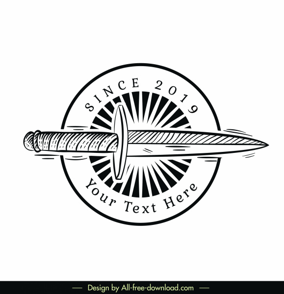 boceto de logotipo Vintage retro espada blanco negro