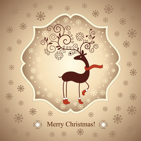 Vintage Merry Christmas Card Deer Label Vector