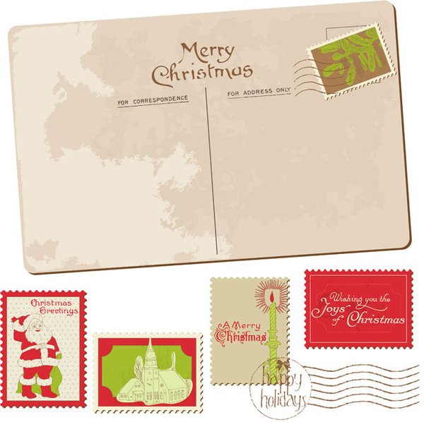 Vintage Merry Christmas Latter Send To Santa With Stamp Vector
