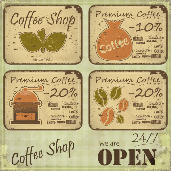 Vintage del vector de café retro elementos tarjetas