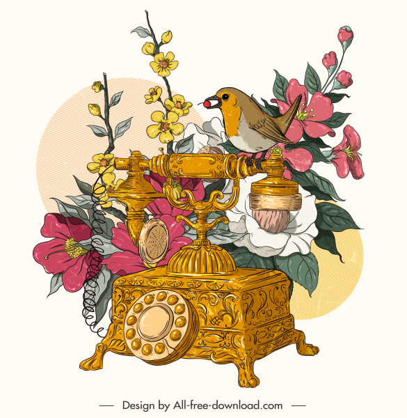 старинные картины Цветы птица телефон декор