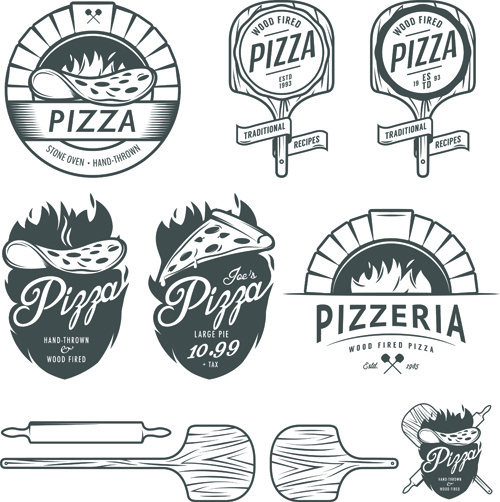Vintage pizza logo desain vektor
