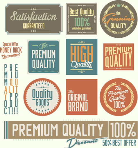Vintage premi kualitas stiker dan label dengan banner vektor