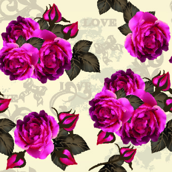 ビンテージの紫色のバラ ベクター セット