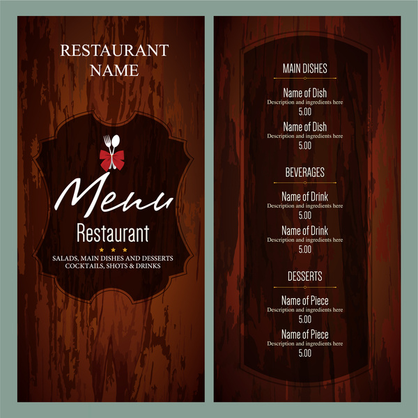 szablony menu restauracji Vintage