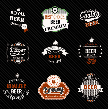 rótulos de cerveja royal vintage com vetor de crachás