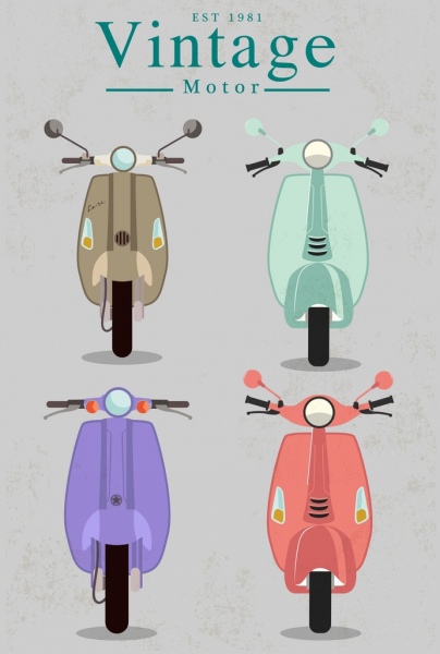 coleção de modelos de scooter vintage colorido desenho