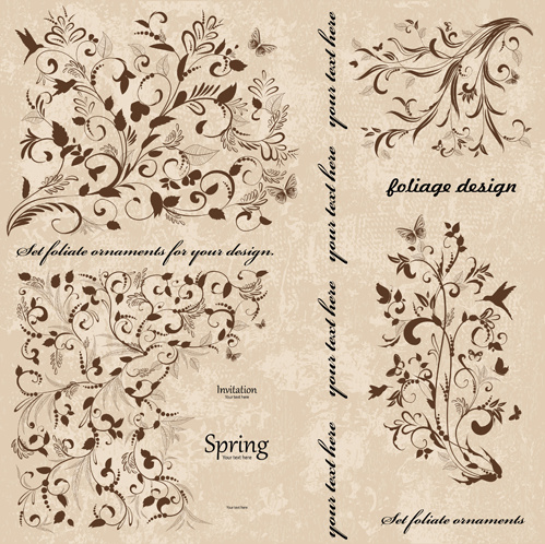 Primavera de antigos elementos de ornamentos florais vetor
