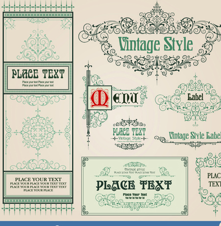 vector de estilo vintage de marco conjunto frontera y ornamento