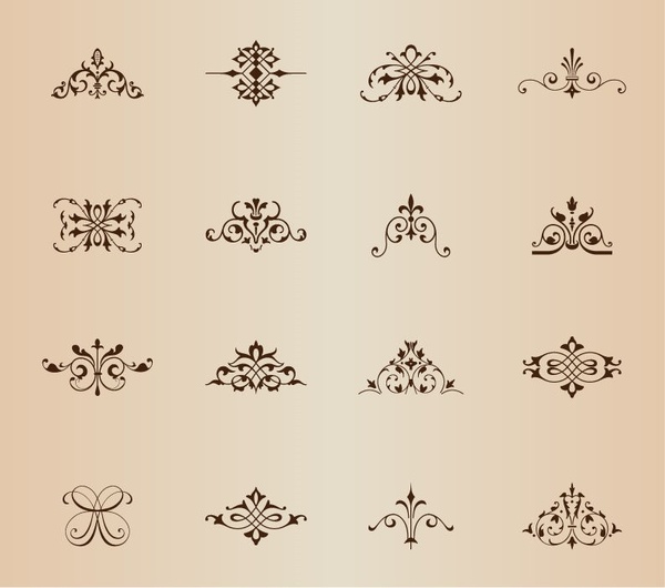 des éléments floraux symétriques Vintage vector ensemble