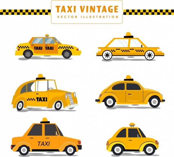 빈티지 택시 템플릿 컬렉션 노란색 디자인